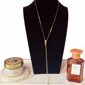 Vintage Zipper Pendant Tassel Retro Gold Tone Necklace - Women Jewelry